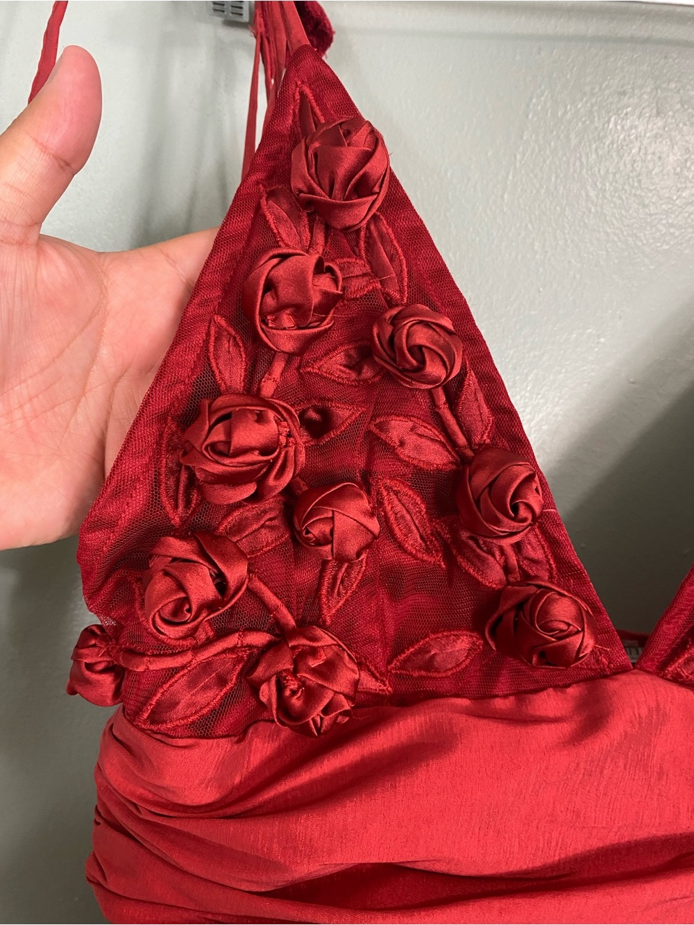 For Love & Lemons Esmerelda Mini Dress Red 3D Floral Bubble Hem Small - Picture 4 of 9
